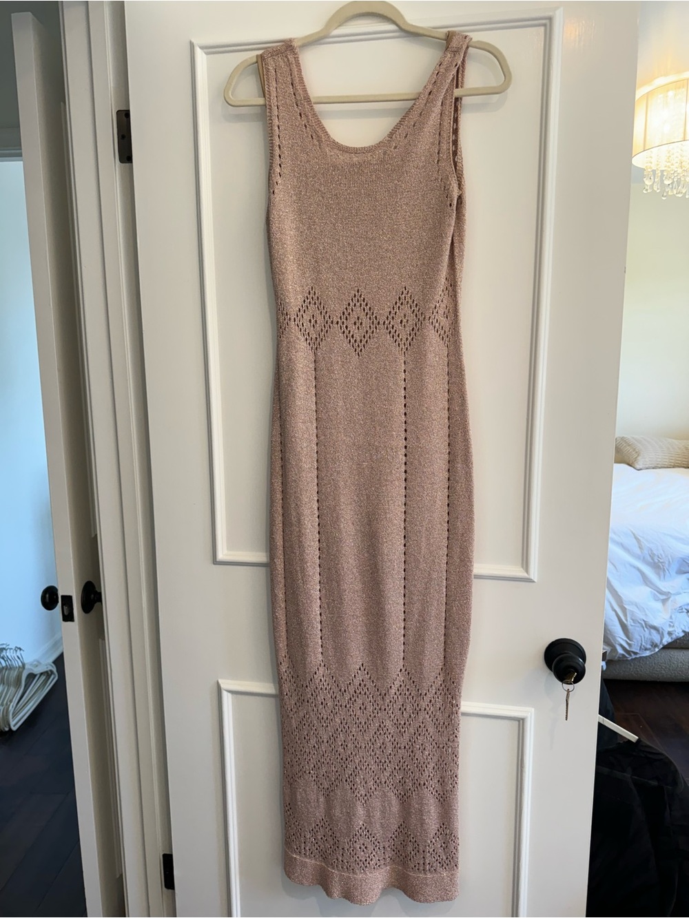 Sleeveless Knit Maxi Dress in Blush Shimmery